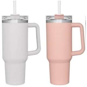 כוס תרמית 1.2 ל׳ עם ידית וקש Soltam ורוד/לבן