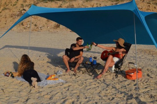 ציליית חוף 2.1X2.1 מ' רצועות בד - צבע כחול NGL