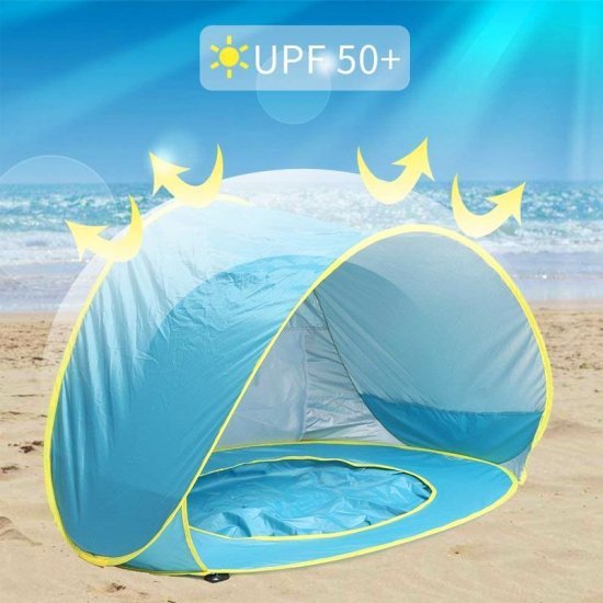 צלייה / אוהל חוף לילדים עם בריכה PLAYA - צבע צהוב / כחול