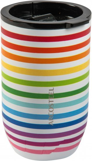 כוס שתייה תרמית עשויה נירוסטה 380 מ''ל לשתייה חמה וקרה מבית Arcosteel - צבע פסים צבעוני