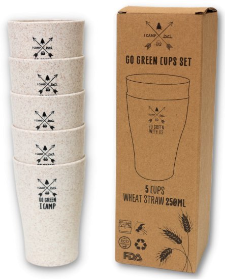 סט 5 כוסות 250 מ''ל GO GREEN מבית I-CAMP - צבע בז'