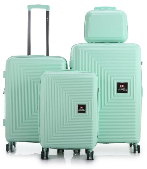 סט מזוודות קשיחות בלתי שבירות 20+26+30 אינץ' + תיק איפור מתנה דגם Neo Boston מבית Swiss Voyager - צבע מנטה