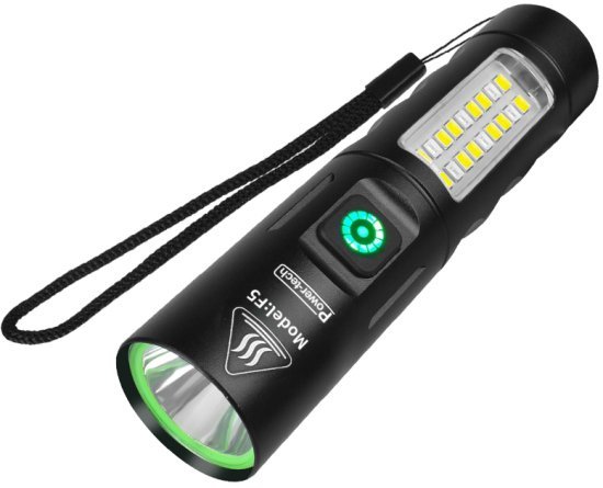 פנס יד נטען USB Type-C דגם PT-F5 מבית Power-Tech - צבע שחור