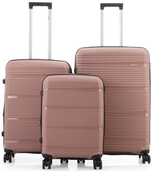 סט מזוודות קשיחות 20+25+30 אינץ' דגם California מבית Swiss Royal - צבע רוז גולד
