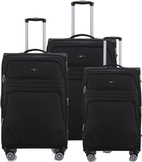 סט מזוודות בד 20+24+28 אינץ' דגם Castlegate מבית Swiss Voyager - צבע שחור
