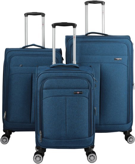 סט מזוודות בד 20+24+28 אינץ' דגם Brooklyn מבית Swiss Royal - צבע כחול ג'ינס