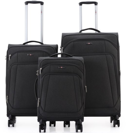 סט מזוודות בד 20+24+28 אינץ' דגם Tokyo מבית Swiss Royal - צבע שחור