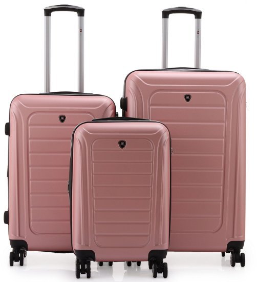 סט מזוודות קשיחות 20+25+29 אינץ' דגם Winton מבית Swiss Voyager - צבע רוז גולד