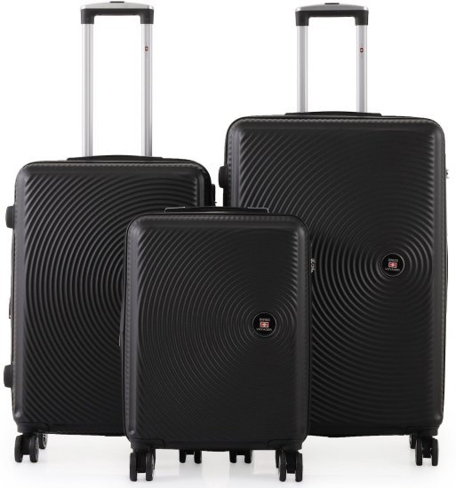 סט מזוודות קשיחות 20+25+30 אינץ' דגם Berlin מבית Swiss Voyager - צבע שחור