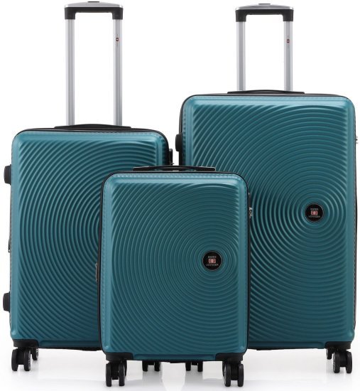 סט מזוודות קשיחות 20+25+30 אינץ' דגם Berlin מבית Swiss Voyager - צבע ירוק בקבוק