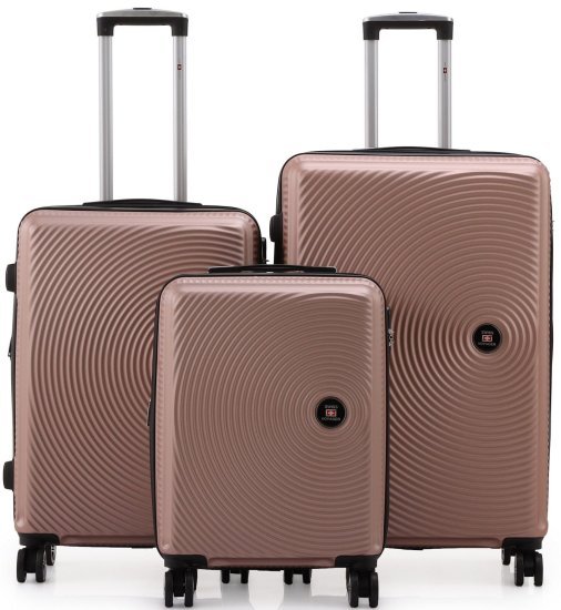 סט מזוודות קשיחות 20+25+30 אינץ' דגם Berlin מבית Swiss Voyager - צבע רוז גולד