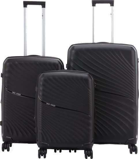 סט מזוודות קשיחות 20+24+28 אינץ' דגם NewYork מבית Swiss Voyager - צבע שחור