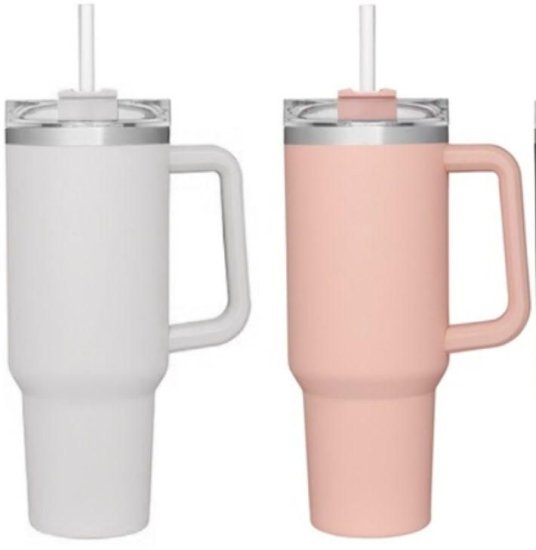 כוס שתייה תרמית גבוהה עם ידית וקש מבית Soltam - בנפח 1.2 מ''ל - צבע ורוד / לבן - אין אפשרות בחירת צבע