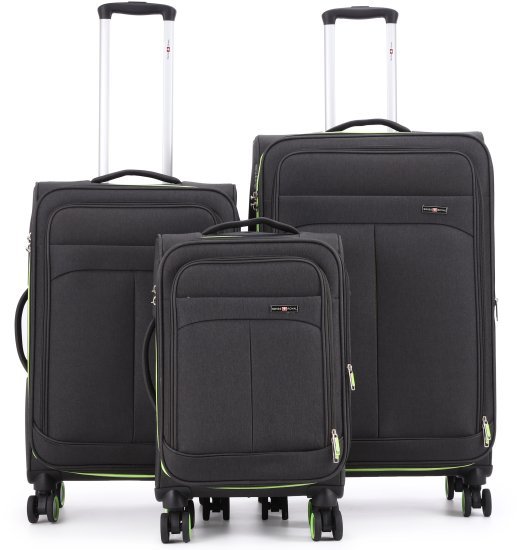 סט מזוודות בד 20+24+28 אינץ' דגם Brooklyn מבית Swiss Royal - צבע שחור / ירוק