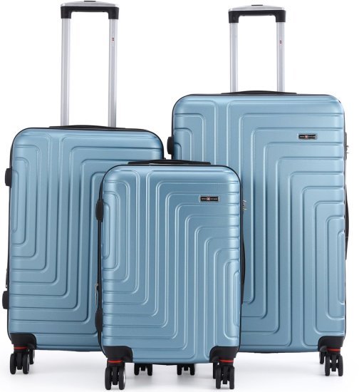 סט מזוודות קשיחות 20+25+29 אינץ' דגם Covent מבית Swiss Voyager - צבע כחול ג'ינס