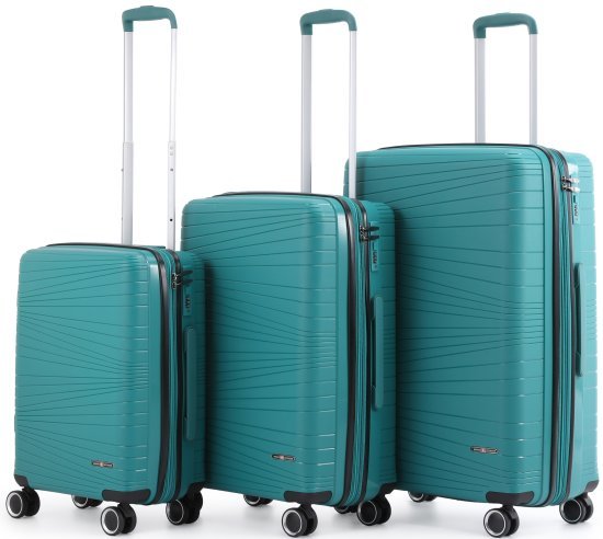 סט מזוודות קשיחות 20+24+28 אינץ' דגם Texas מבית Swiss Voyager - צבע טורקיז