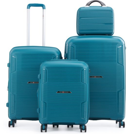 סט מזוודות קשיחות 20+24+28 אינץ' + תיק איפור מתנה דגם Brazil מבית Swiss Voyager - צבע ירוק בקבוק