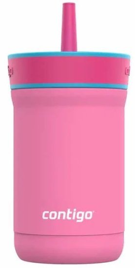 כוס נירוסטה עם קש 350 מ''ל דגם Leighton מבית Contigo - צבע ורוד מסטיק