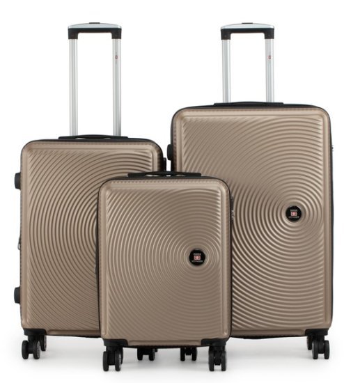 סט מזוודות קשיחות 20+25+30 אינץ' דגם Berlin מבית Swiss Voyager - צבע שמפניה