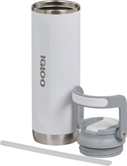 בקבוק שתייה תרמי עם קש 600 מ''ל מבית Igloo - צבע לבן