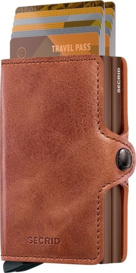 ארנק עור קומפקטי בעל הגנת Secrid Twinwallet RFID - צבע קוניאק חום