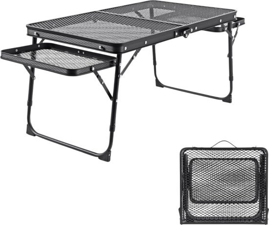 שולחן קמפינג מתקפל עם מגשים 70 ס''מ דגם Fenix מבית I-CAMP - צבע שחור