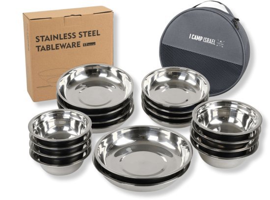 סט צלחות נירוסטה לשטח 18 חלקים מבית I-CAMP