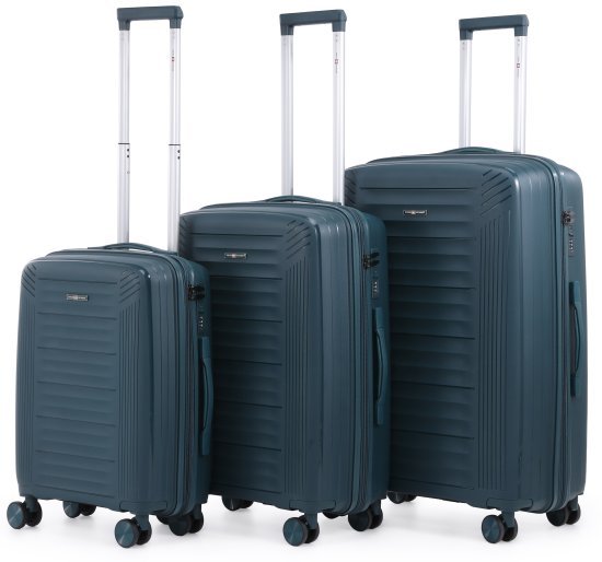 סט מזוודות קשיחות בלתי שבירות 20+24+28 אינץ' דגם Spirit מבית Swiss Voyager - צבע כחול נייבי