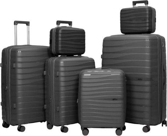 סט מזוודות קשיחות בלתי שבירות בגודל 14+14+20+24+28+32 אינץ' דגם ABLE מבית Camel Mountain - צבע שחור