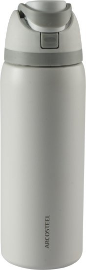 בקבוק מנירוסטה עם פייה כפולה 1 ליטר לשתייה קרה / חמה מבית Arcosteel - צבע לבן / אפור