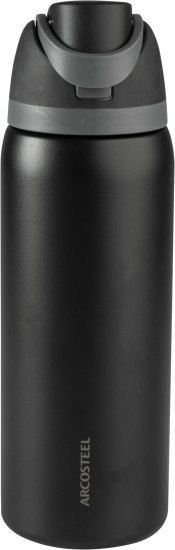 בקבוק מנירוסטה עם פייה כפולה 1 ליטר לשתייה קרה / חמה מבית Arcosteel - צבע שחור