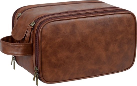 תיק רחצה דמוי עור דוחה מים דגם The Everkit מבית Camel Mountain - צבע חום