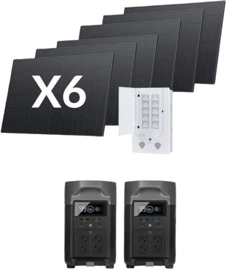 ערכת זוג תחנות כוח ניידות Delta 3600 Pro עם 6 פאנלים סולאריים 540W כל אחד + פאנל חיבור חכם מבית EcoFlow